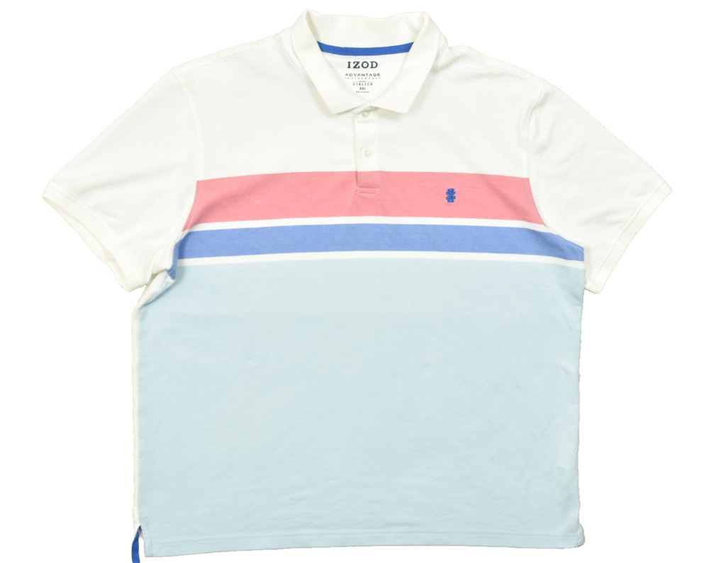 IZOD Advantage Performance Polo Shirt Mens XXL White Blue Pink Striped Stretch